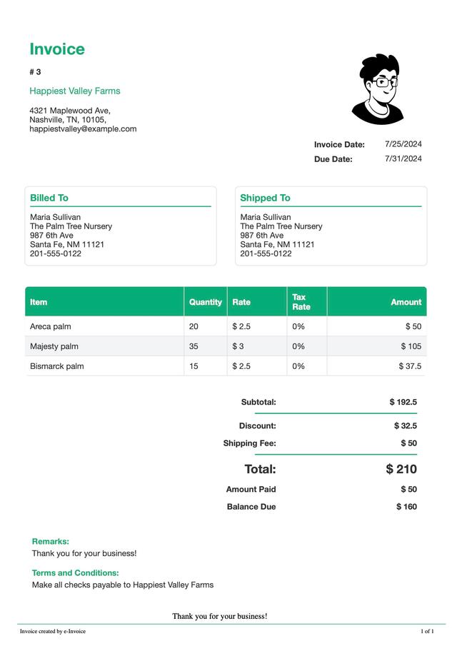 a preview of generated invoice by this website